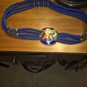 YEN Blue Woven Belt with Lotus Buckle